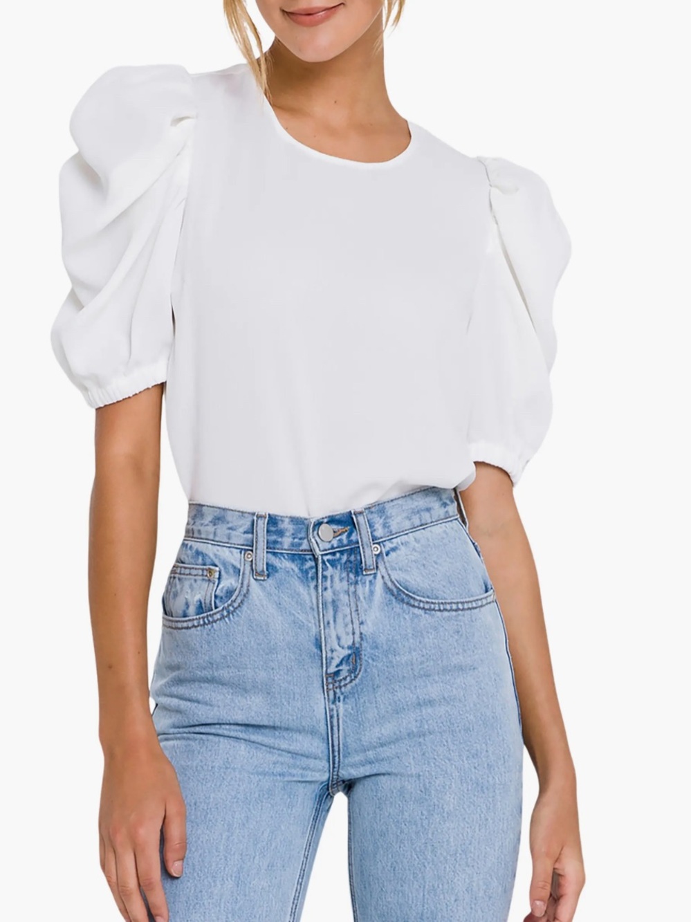 NWOT English Factory White Puff-Sleeve Women's Top